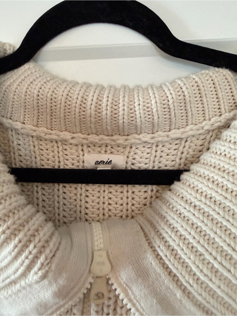 aerie Cream Zip-Up Chunky Cowl Sweater - Picture 7 of 11